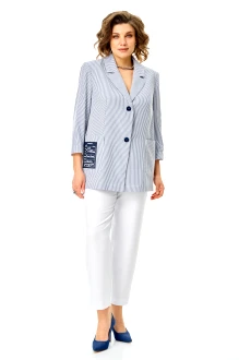 Брючный костюм КаринаДелюкс М-1444 двойка голубой, белый