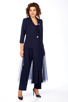 Брючный костюм Милора Стиль 1428 тройка темно-синий