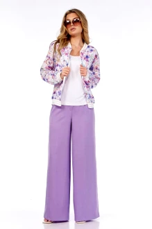 Брючный костюм Милора Стиль 1236 тройка лаванда + цветы