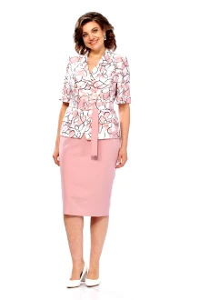 Юбочный костюм Милора Стиль 1361 двойка розовый, цветы