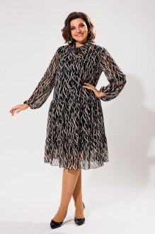 Вечернее платье Мублиз плюс 102 черный+беж, волны