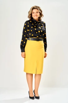 Юбочный костюм KaVari plus size 8076 двойка черный, горчица